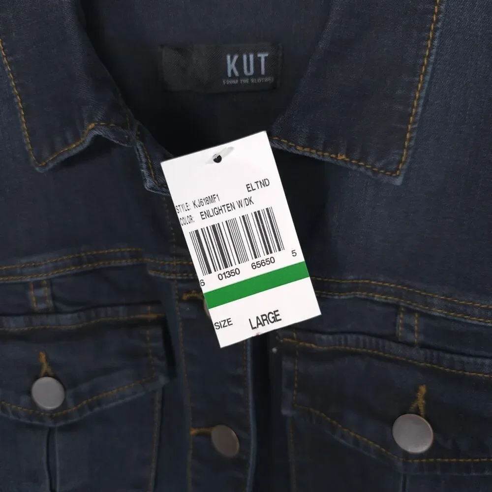 KUT FROM THE KLOTH New Women's Amelia Denim Jacket LARGE Button‎ Front KJ618MF1